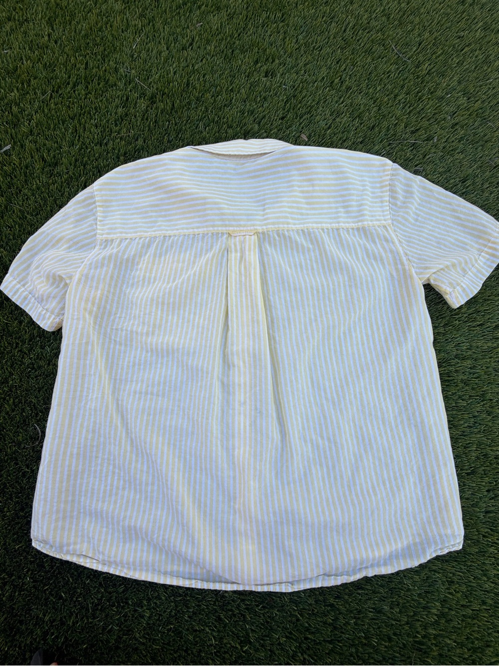 Lafayette 148 New York Short Sleeve Yellow Stripe Button-Down Shirt - Picture 4 of 8